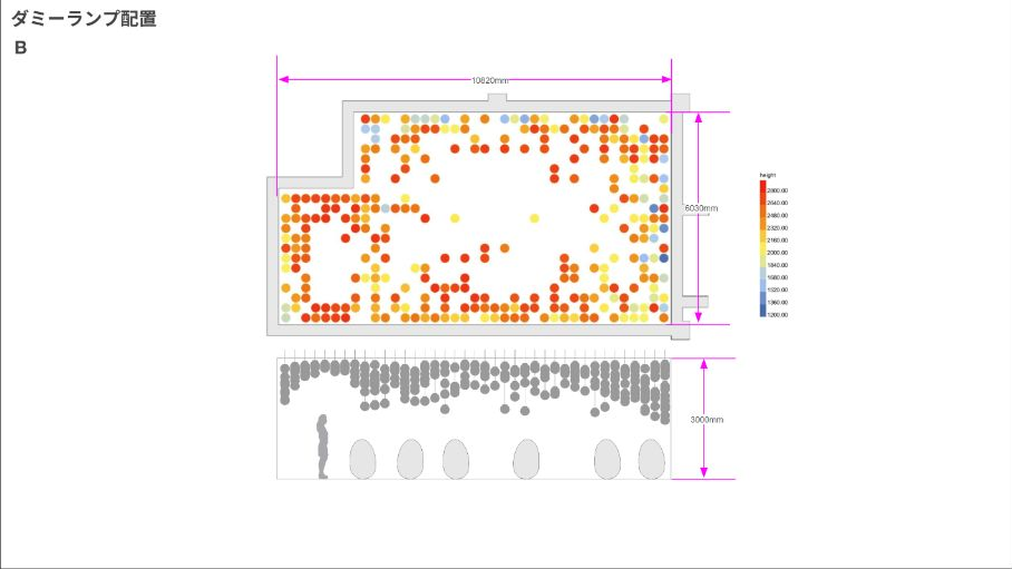 Calculated Mumbai layout B, with a height-colored plan and a section showing human scale.